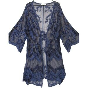 Angel Heart Boutique Kimono Cardigan Womens Plus Navy Blue Excellent Lace Boho
